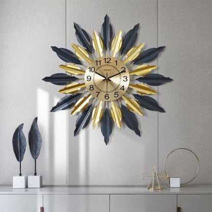 Gold Toned & Black Abstract Shaped Metal Wall Clock 28 Inches