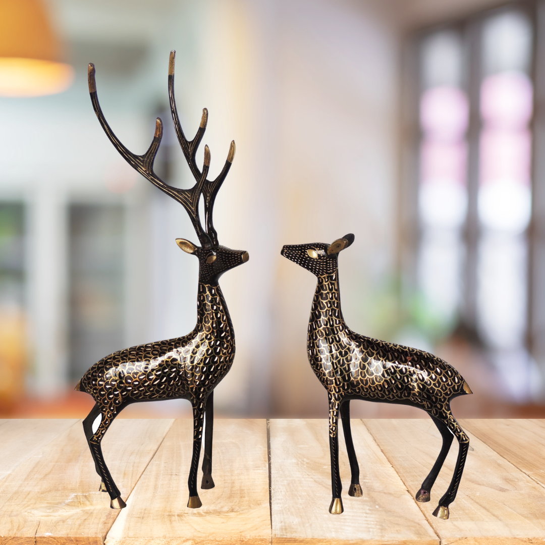 Pair of Beautiful Deer Figurines in Brass | Brass Deer Pair Statue | Deer Pair Statue -VASTU Brass Premium Finished Figurine Brass Designer Deer Pair Showpiece