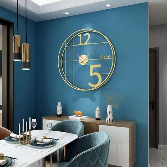 Alphabetic Metal Round Wall Clock (Gold)