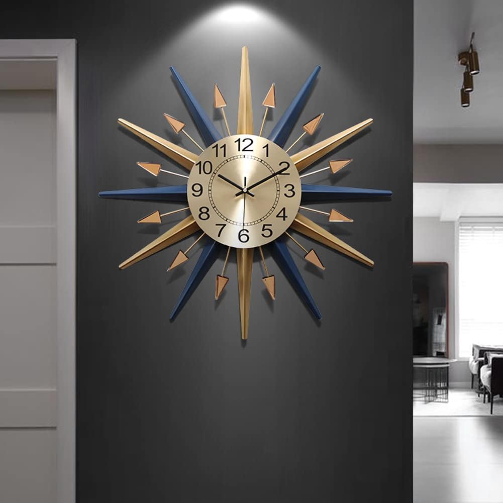 Large Wall Clock Metal Decorative, Mid Century Silent Non-Ticking Big Clocks