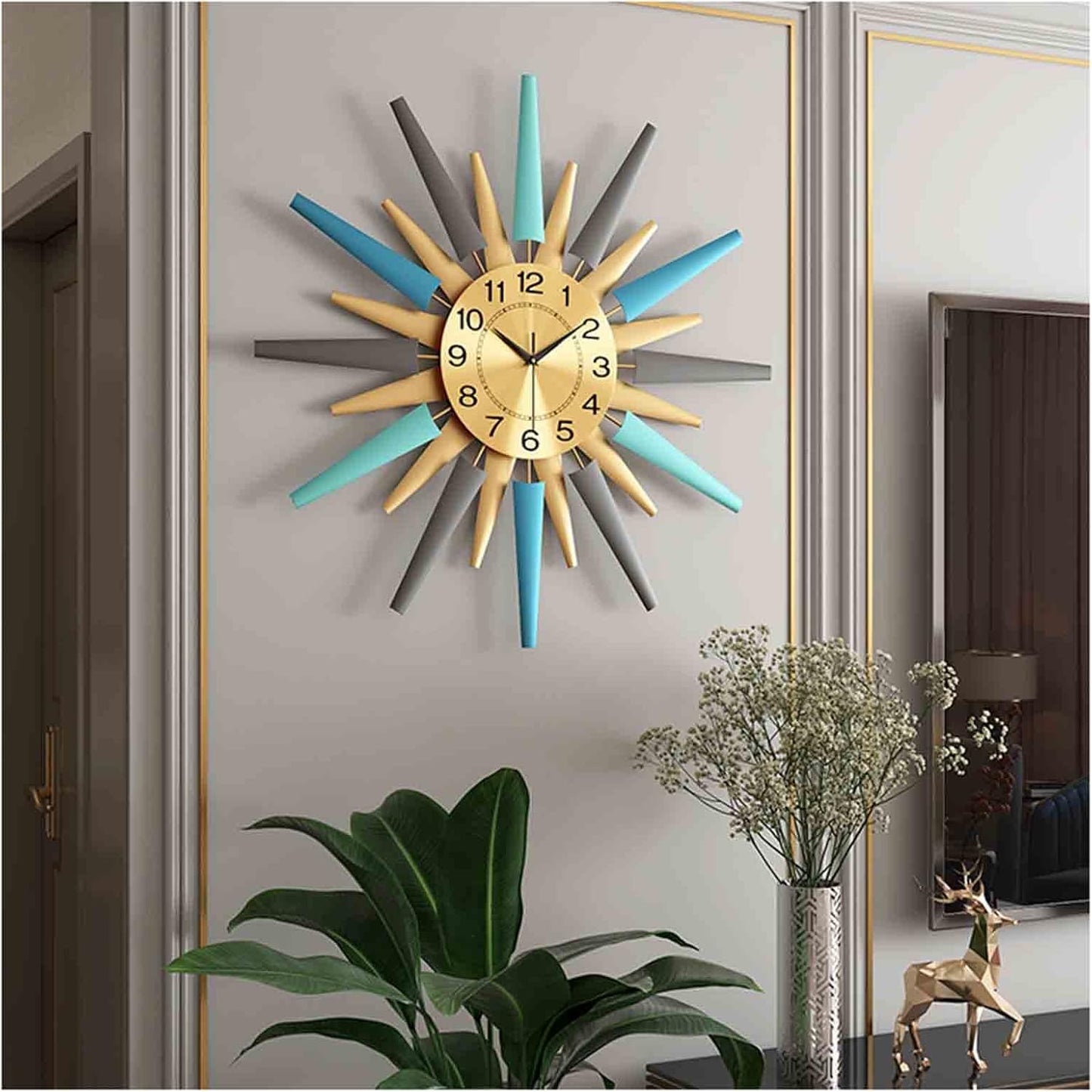 Large Metal Wall Clocks,3D Art Design Silent Non Ticking Quartz Clock