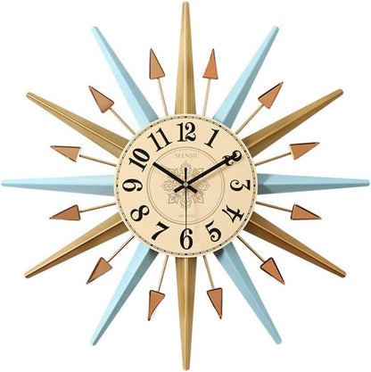 Large Wall Clock Metal Decorative, Mid Century Silent Non-Ticking Big Clocks