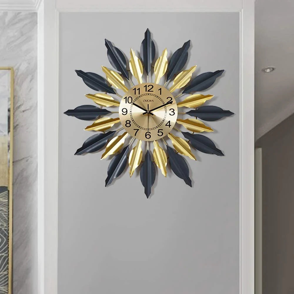 Gold Toned & Black Abstract Shaped Metal Wall Clock 28 Inches