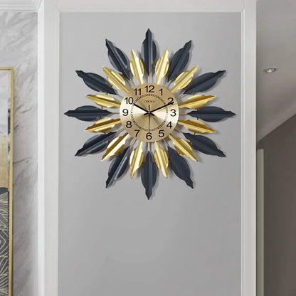 Gold Toned & Black Abstract Shaped Metal Wall Clock 28 Inches