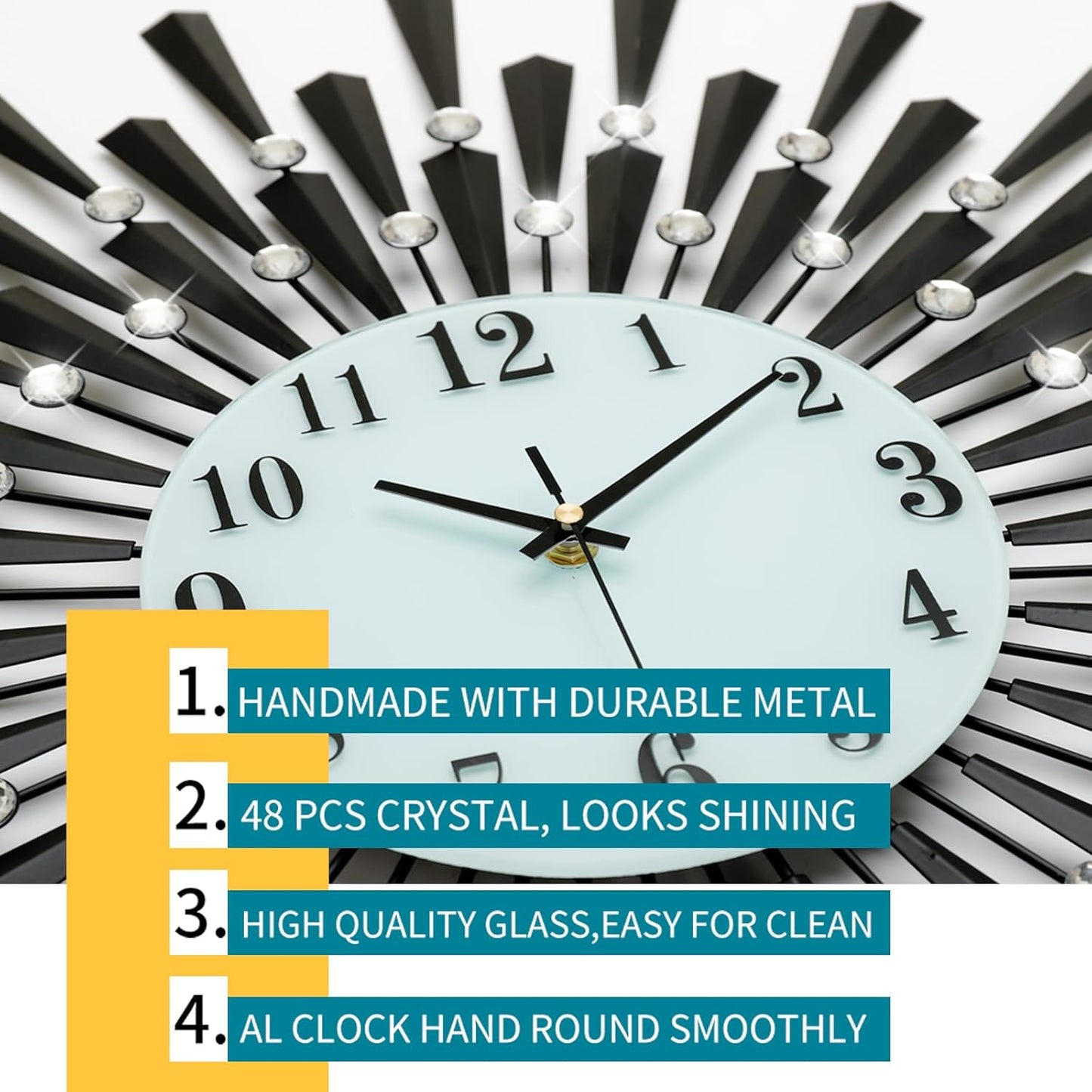 Diamonds Metallic Wall Clock Black