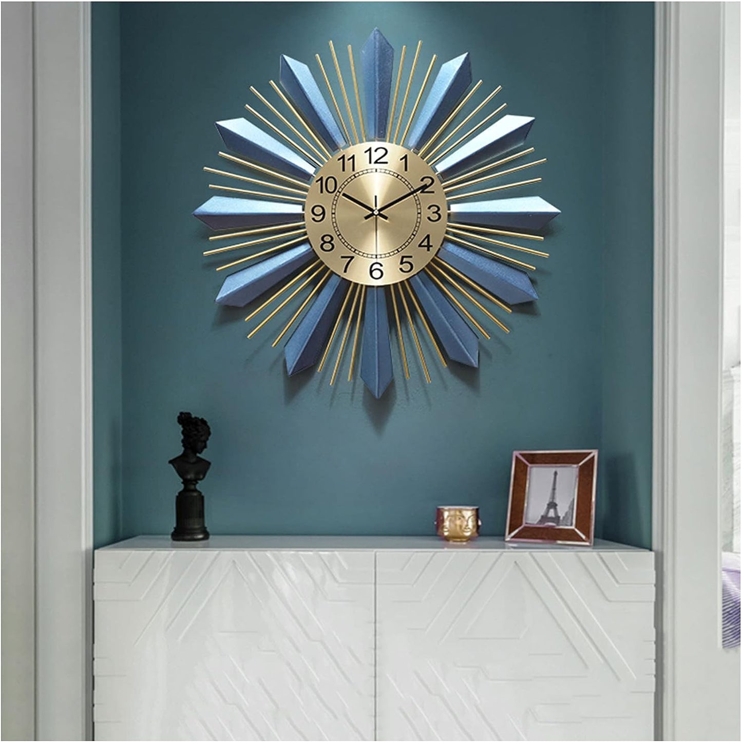 Modern 3D Metal Wall Clocks, Large Sunburst Wall Clock