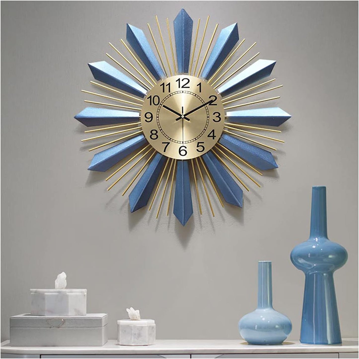 Modern 3D Metal Wall Clocks, Large Sunburst Wall Clock