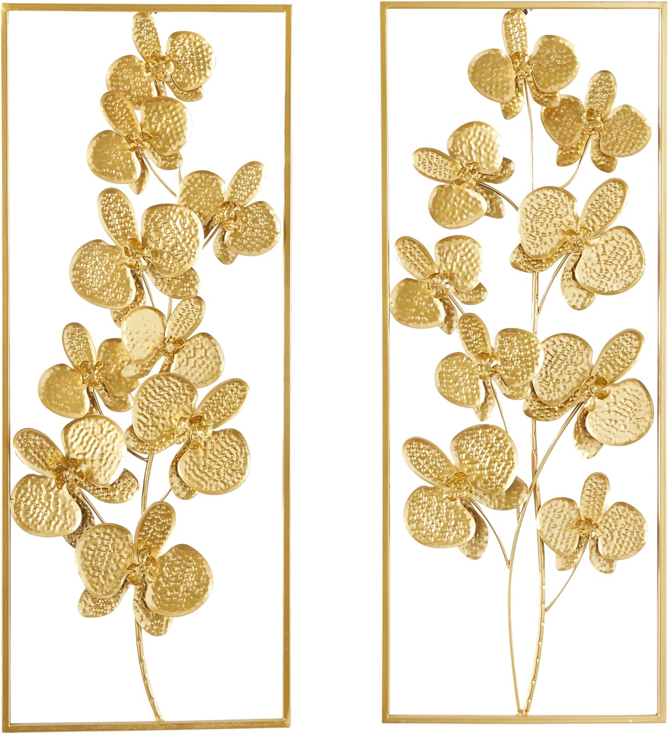 Metal Floral Home Wall Decor Orchid Wall Sculpture with Gold Frame