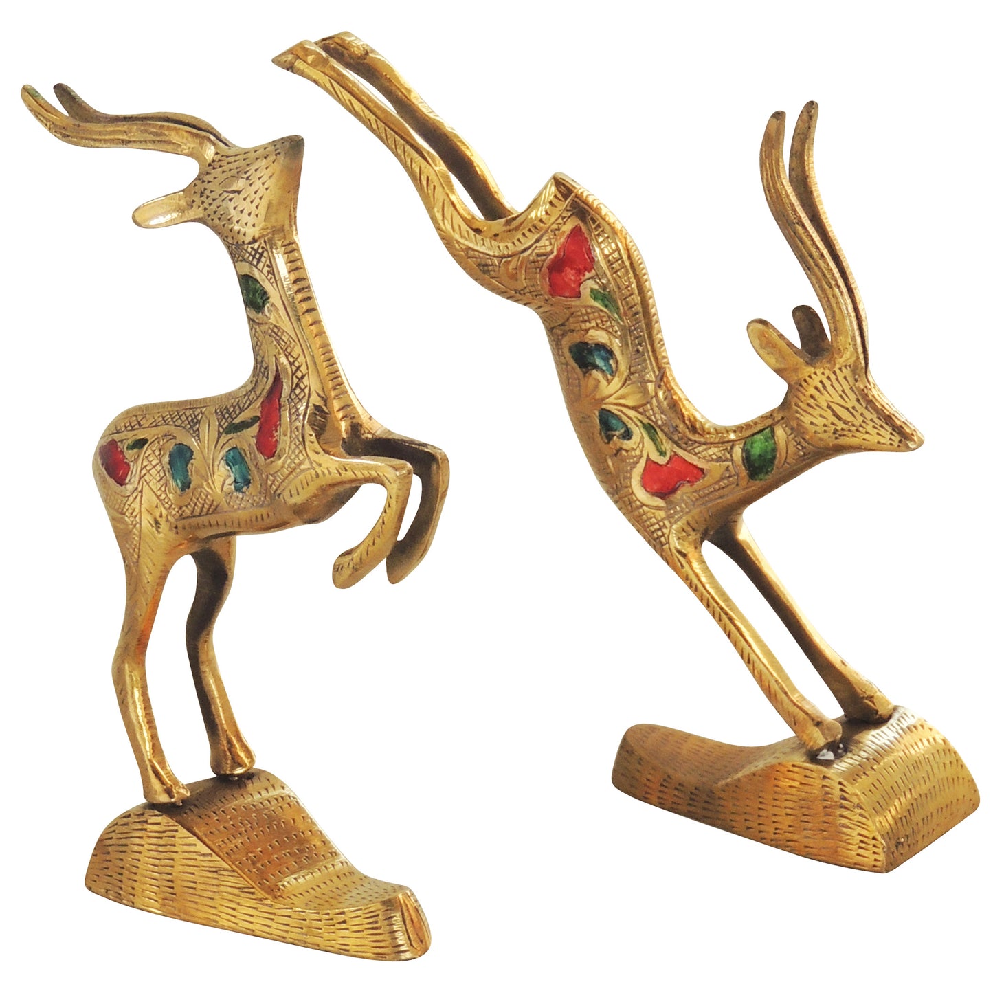 Brass Deer Pair Running Statue