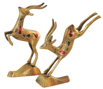 Brass Deer Pair Running Statue