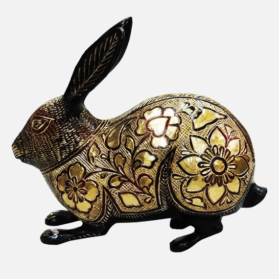 Antique Polished Brass Rabbit Statue