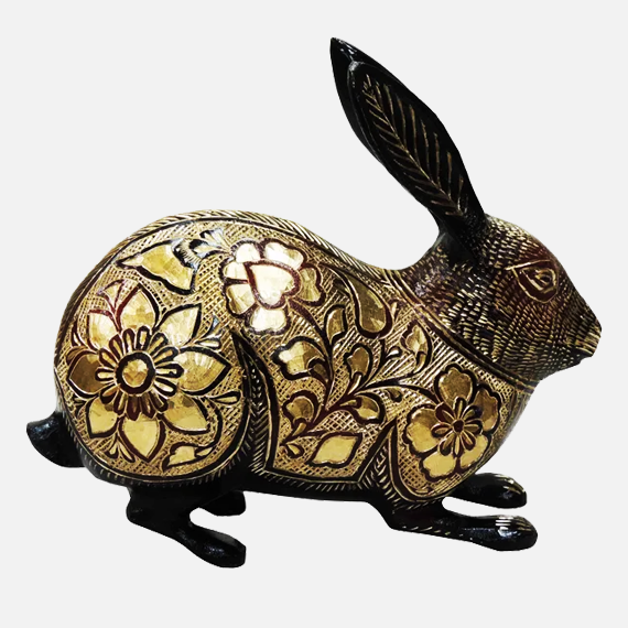 Antique Polished Brass Rabbit Statue