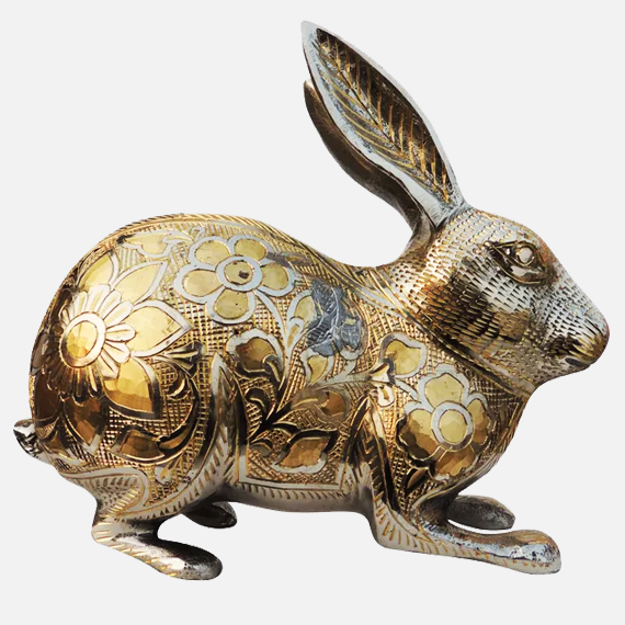 Antique Polished Brass Rabbit Statue