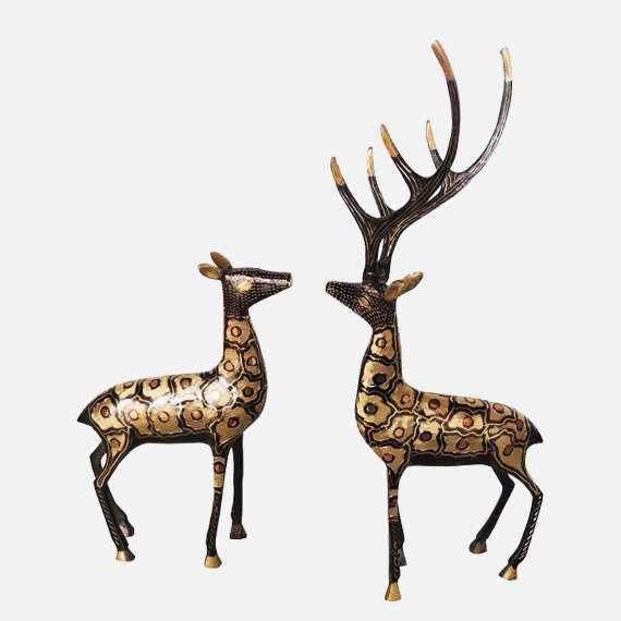 Pair of Beautiful Deer Figurines in Brass