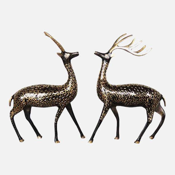 Pair of Beautiful Deer Figurines in Brass