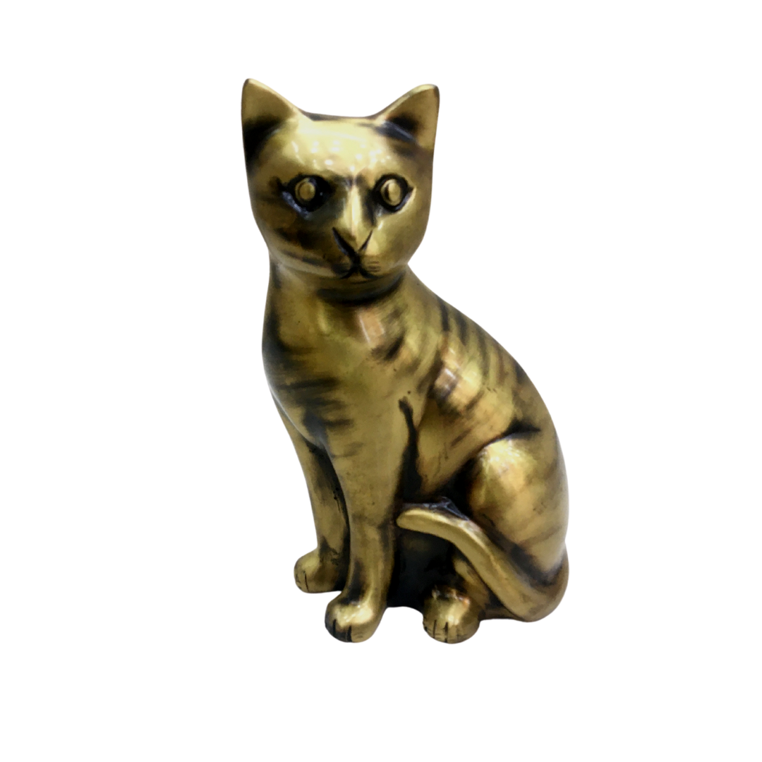 Brass Antique Cat Statue | Antique Polished Brass Cat Statue