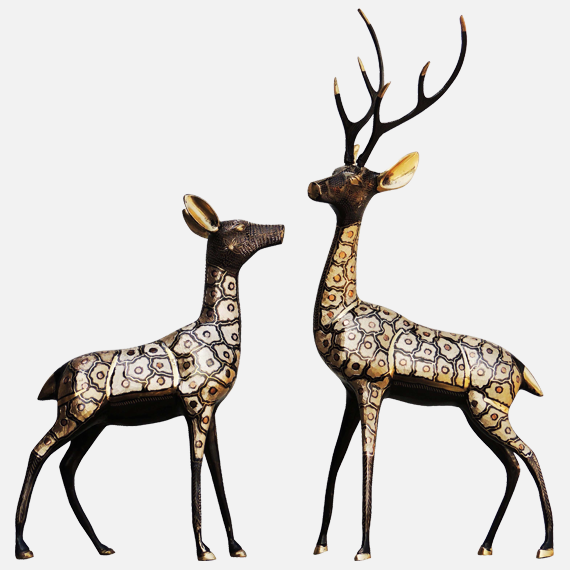 Pair of Beautiful Deer Figurines in Brass