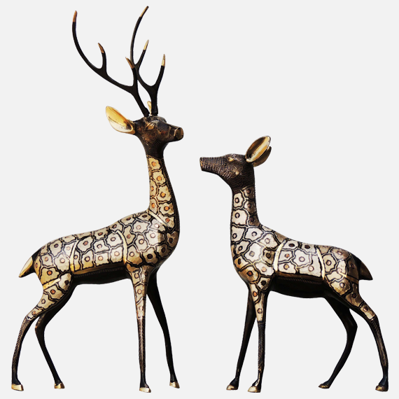 Pair of Beautiful Deer Figurines in Brass