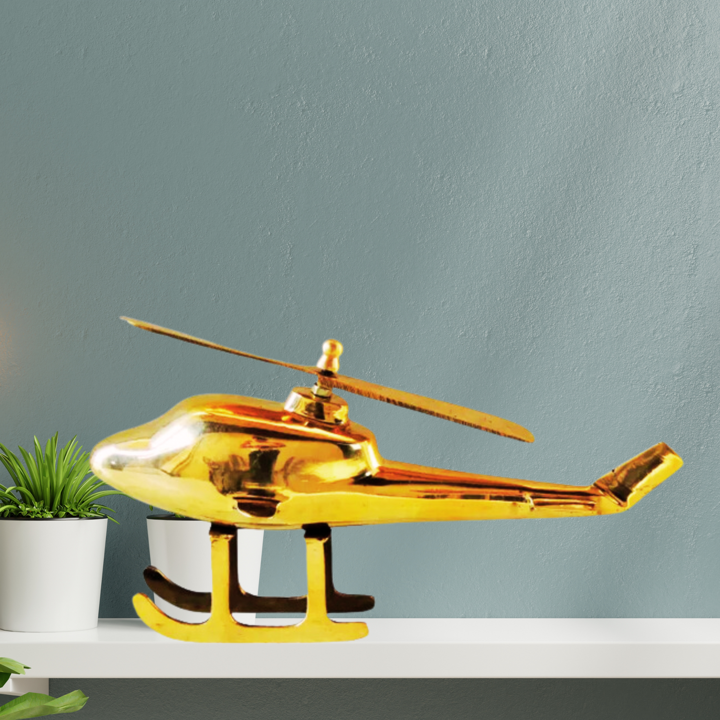 Brass Showpiece Children Playing Helicopter | Pure Brass Helicopter Model Showpiece, Aircraft Table Decorative Showpiece for Home DŽcor With Gold, Glossy and Shiny Finish 5