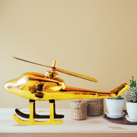 Brass Showpiece Children Playing Helicopter | Pure Brass Helicopter Model Showpiece, Aircraft Table Decorative Showpiece for Home DŽcor With Gold, Glossy and Shiny Finish 4