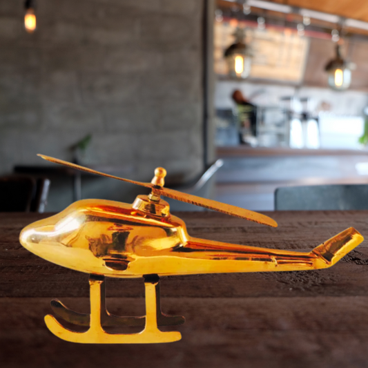 Brass Showpiece Children Playing Helicopter | Pure Brass Helicopter Model Showpiece, Aircraft Table Decorative Showpiece for Home DŽcor With Gold, Glossy and Shiny Finish 1