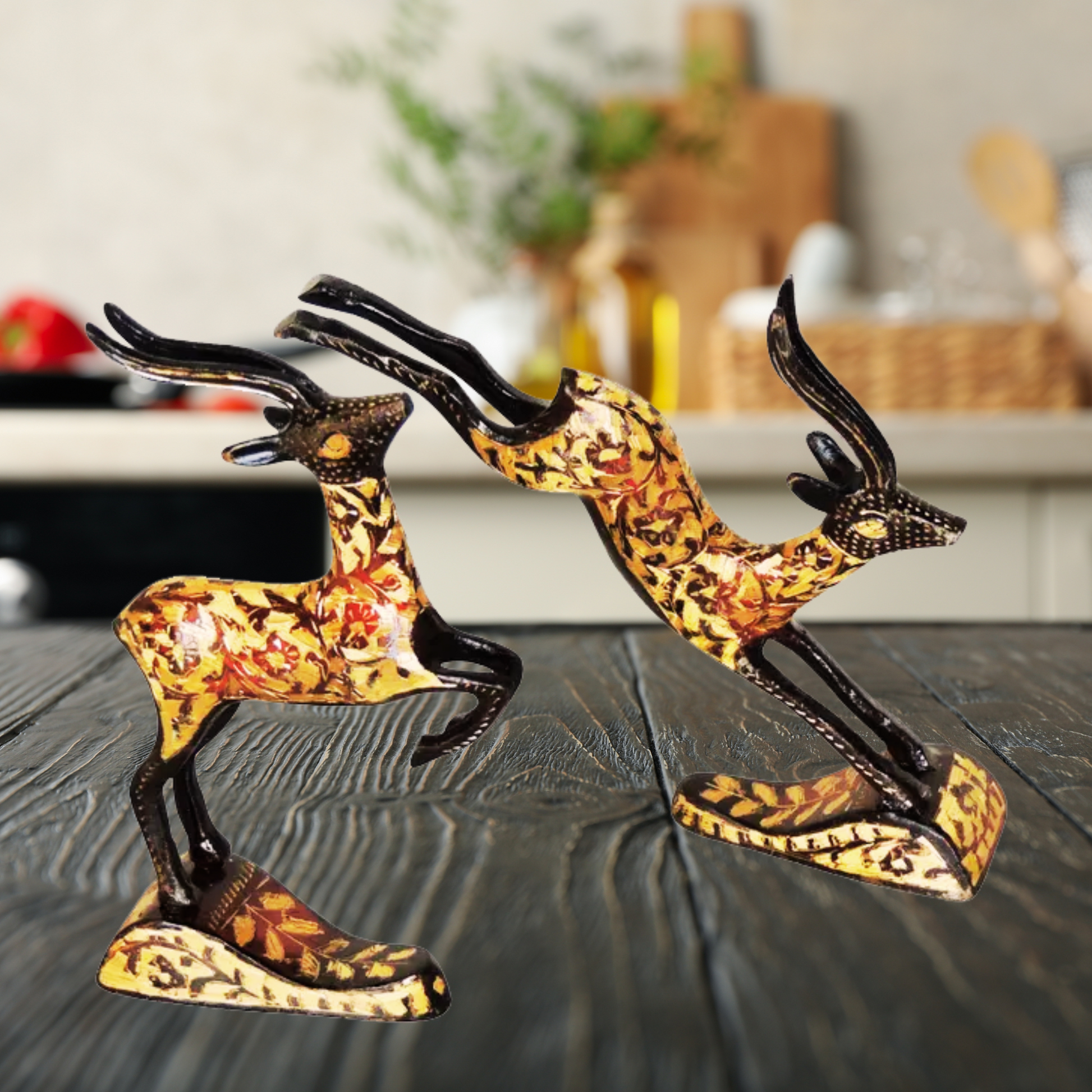 Pair of Beautiful Deer Figurines in Brass | Brass Deer Pair Statue | Deer Pair Statue -VASTU Brass Premium Finished Figurine Brass Designer Deer Pair Showpiece