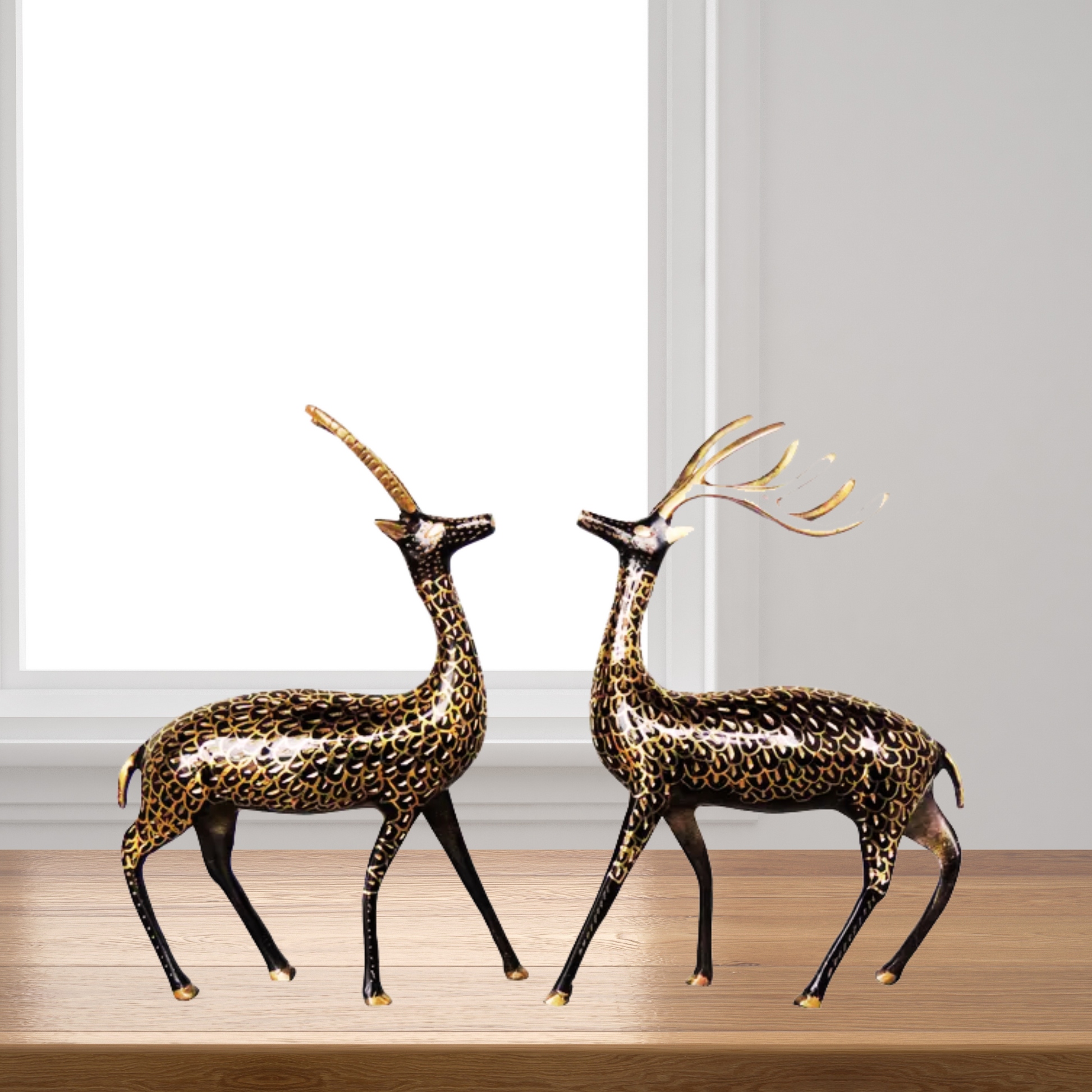 Pair of Beautiful Deer Figurines in Brass | Brass Deer Pair Statue | Deer Pair Statue -VASTU Brass Premium Finished Figurine Brass Designer Deer Pair Showpiece