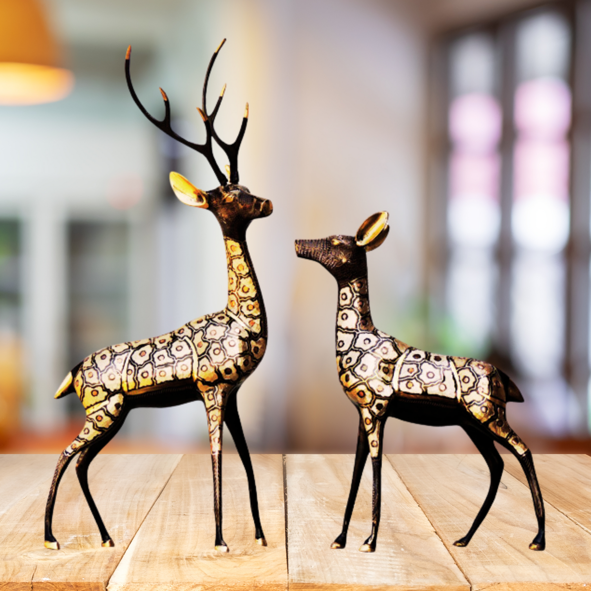 Pair of Beautiful Deer Figurines in Brass | Brass Deer Pair Statue | Deer Pair Statue -VASTU Brass Premium Finished Figurine Brass Designer Deer Pair Showpiece