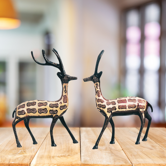 Pair of Beautiful Deer Figurines in Brass | Brass Deer Pair Statue | Deer Pair Statue -VASTU Brass Premium Finished Figurine Brass Designer Deer Pair Showpiece