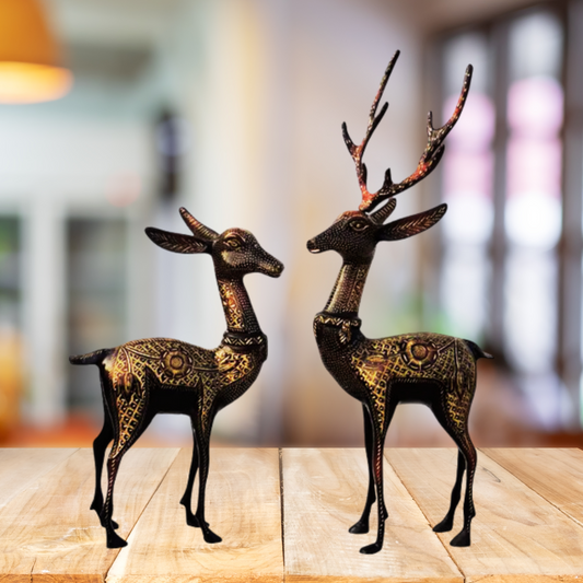 Pair of Beautiful Deer Figurines in Brass | Brass Deer Pair Statue | Deer Pair Statue -VASTU Brass Premium Finished Figurine Brass Designer Deer Pair Showpiece