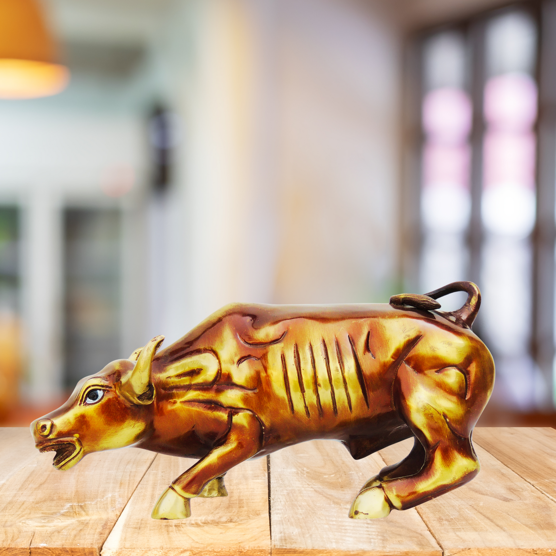 Brass Bull Statue | Brass Antique Bull Statue | Antique Polished Brass Bull Statue | Brass Decorative Bull | Brass Antique Bull Showpiece For Home Living Room | Vintage Brass Bull Figurine