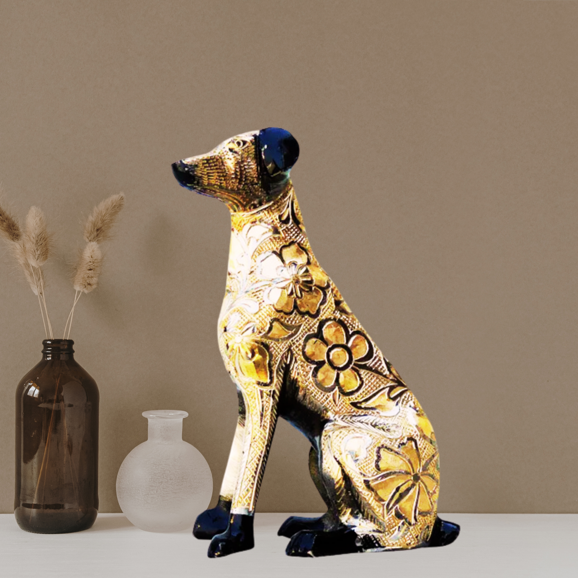 Brass Dog Statue | Brass Antique Dog Statue | Antique Polished Brass Dog Statue | Brass Decorative Dog | Brass Antique Dog Showpiece For Home Living Room | Vintage Brass Dog Figurine