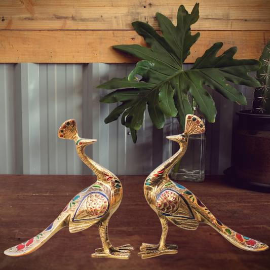 Pair of Beautiful Peacock Figurines in Brass | Brass Peacock Pair Statue | Deer Pair Statue - VASTU Brass Premium Finished Figurine Brass Designer Peacock Pair Showpiece