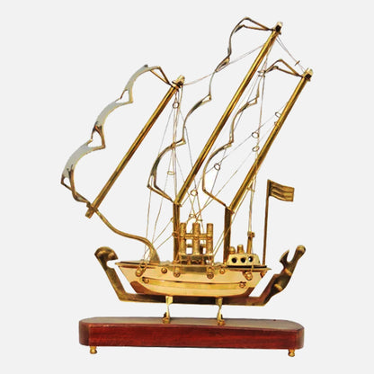 Brass Ship with Wooden Base