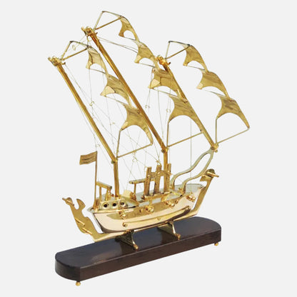 Brass Ship with Wooden Base