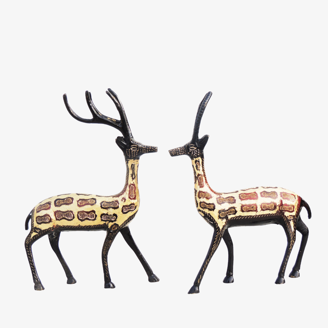 Pair of Beautiful Deer Figurines in Brass