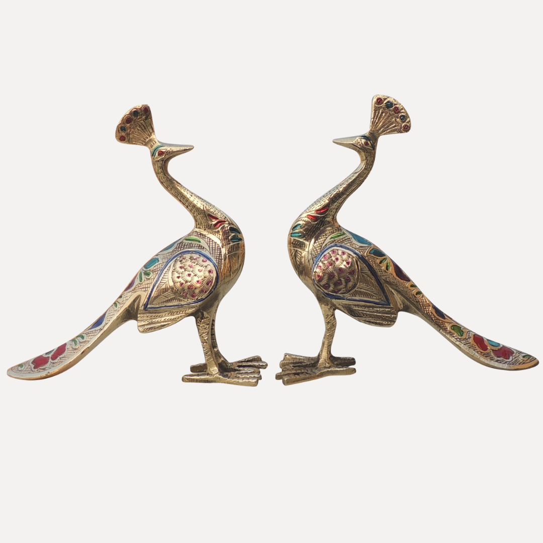 Pair of Beautiful Peacock Figurines in Brass