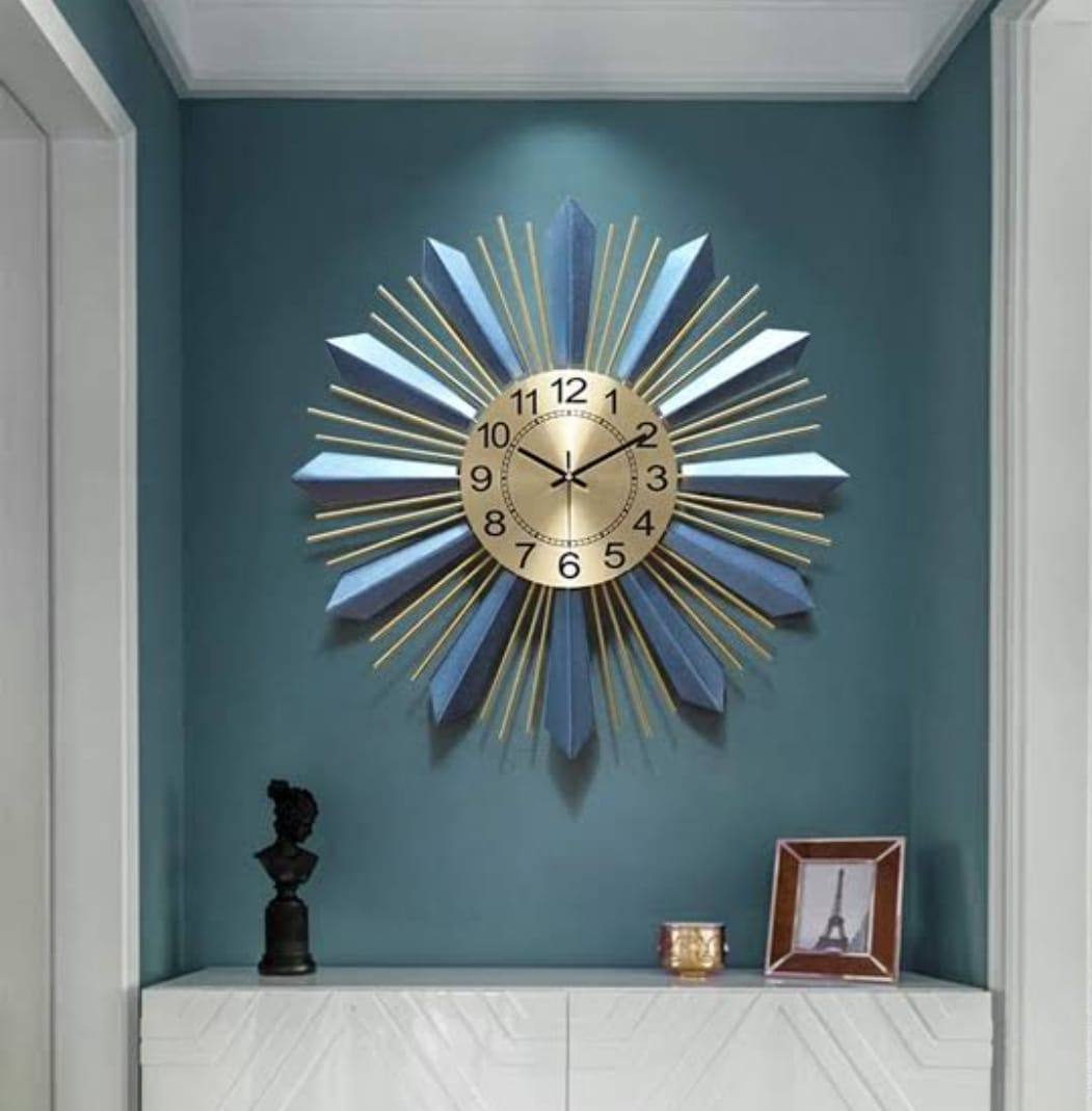 Modern 3D Metal Wall Clocks, Large Sunburst Wall Clock