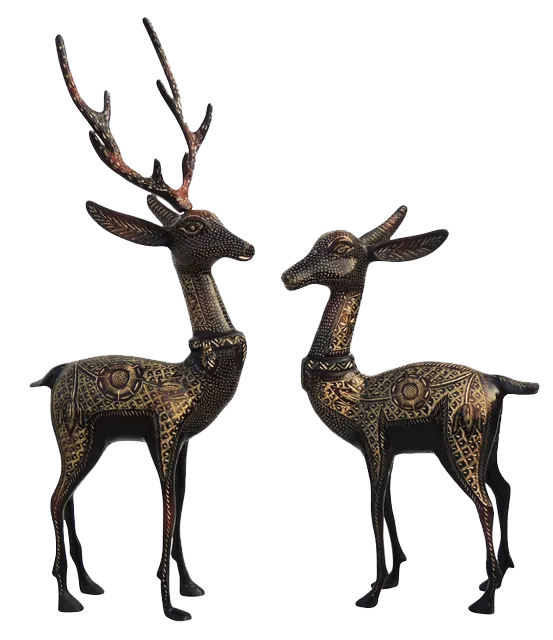 Pair of Beautiful Deer Figurines in Brass