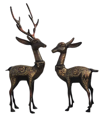 Pair of Beautiful Deer Figurines in Brass