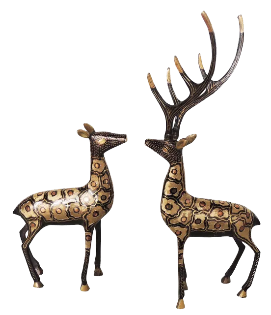 Pair of Beautiful Deer Figurines in Brass