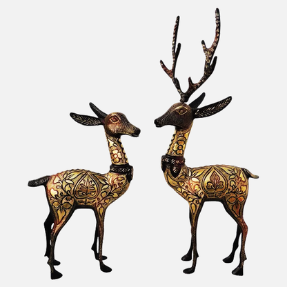 Pair of Beautiful Deer Figurines in Brass