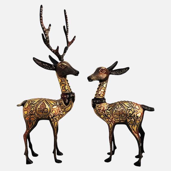 Pair of Beautiful Deer Figurines in Brass