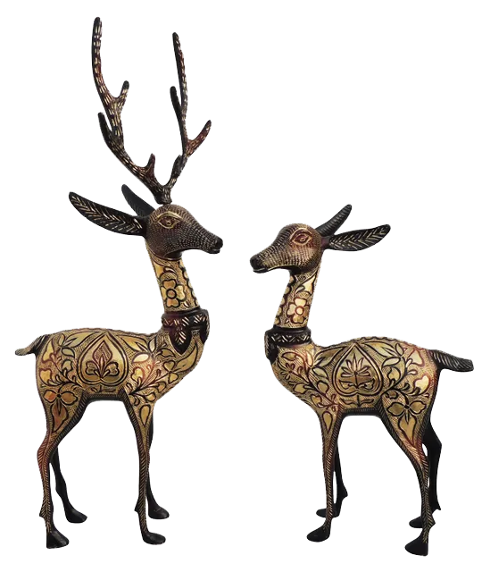 Pair of Beautiful Deer Figurines in Brass