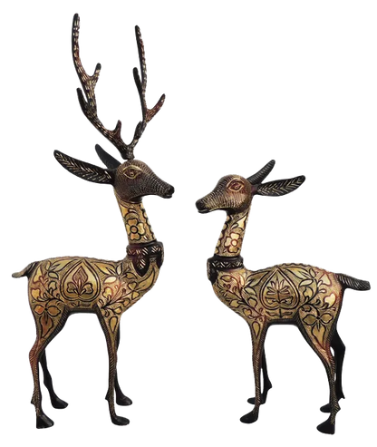 Pair of Beautiful Deer Figurines in Brass