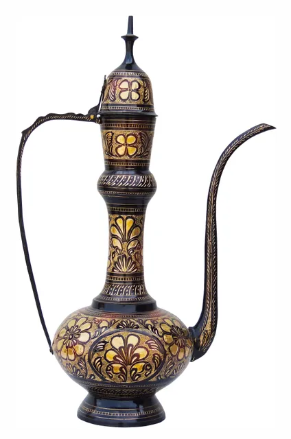 Brass Pitcher Designer Embossed Design Mughal Style