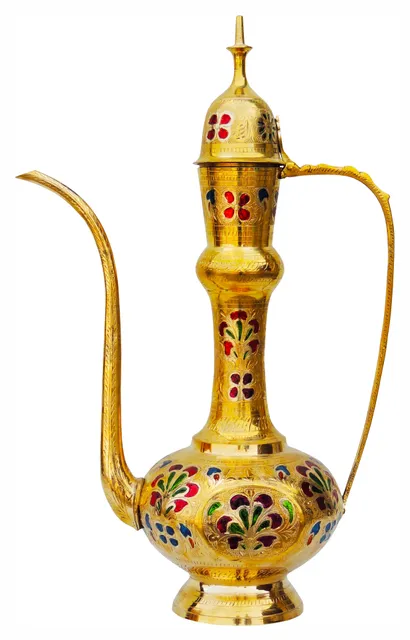 Brass Pitcher Designer Embossed Design Mughal Style