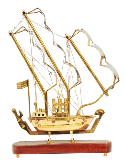 Brass Ship with Wooden Base