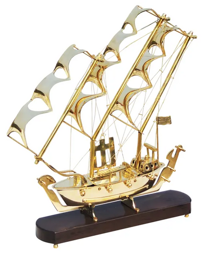 Brass Ship with Wooden Base