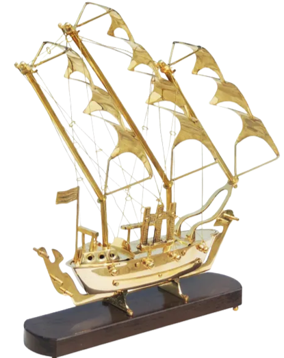 Brass Ship with Wooden Base